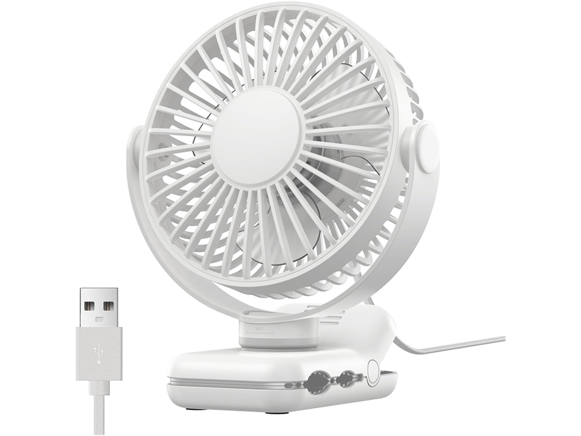 Ventilador De Escritorio Usb Pequeño Portátil Con Clip 3 Velocidades Potente Flujo Aire Rotación 720°