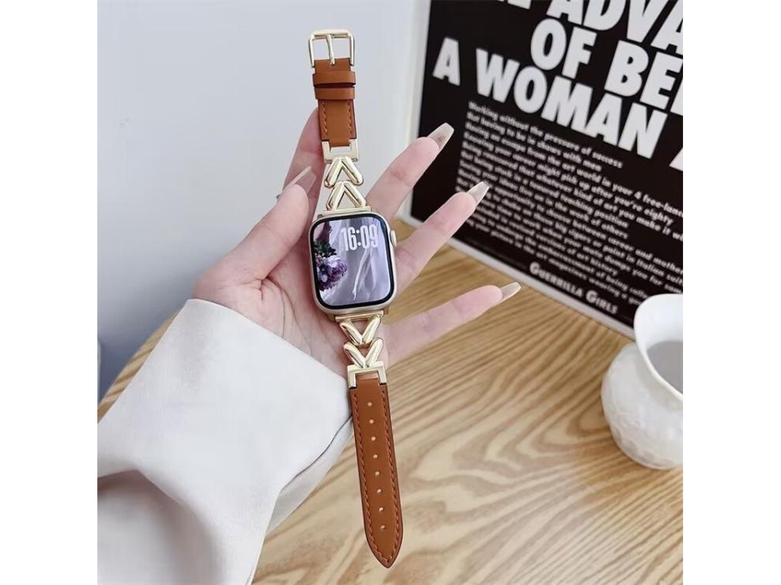 Correa híbrida de cuero y metal para Apple Watch (44/45/46/49 mm, forma de V) CSYY