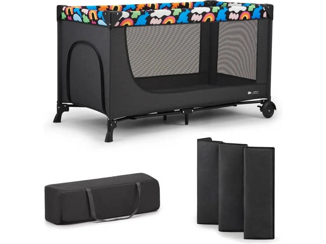Cuna De Viaje Kinderkraft JOY 2 2 en 1 con diseño Happy Shapes, laterales ventilados y fácil almacenamiento Happy Shapes