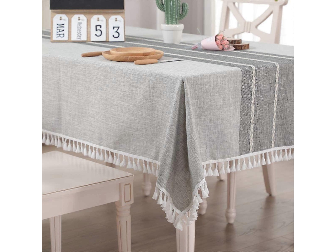 Rebe-mantel Rectangular De Algodón Lino Antiarrugas Con Borlas Lavable Para Cocina Cena Fiesta Gris 140x140cm