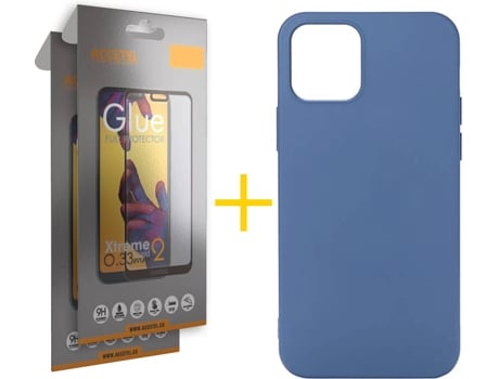 Kit Carcasa y Protector Cristal Full2X iPhone 12 « 12 Pro Accetel Silicona Azul
