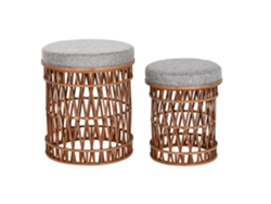 Set 2 Reposapies Bambú Poliester Marron 40x40x48cm
