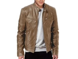 Chaqueta De Cuero Casual Para Hombre Cremallera Frontal Chaqueta Vintage Para Trabajo Conducción Viaje L Caqui