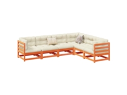 Conjunto de sofás de jardín de 6 piezas en madera de pino marrón y cera DKD Home Decor