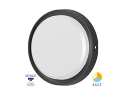 Aplique LED redondo de pared 18W negro 3 en 1 IP65 con sensor