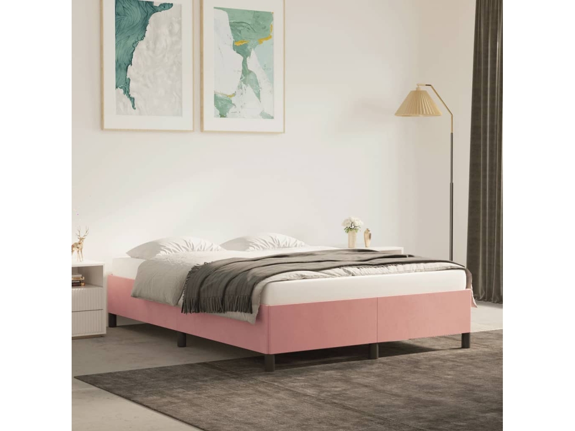 Estructura De Cama Sin Colchón Terciopelo Rosa 140x190 Cm