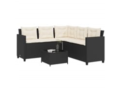 Sofá/mesa de jardín con forma de LC y cojines en mimbre sintético negro, Dkd Home Decor