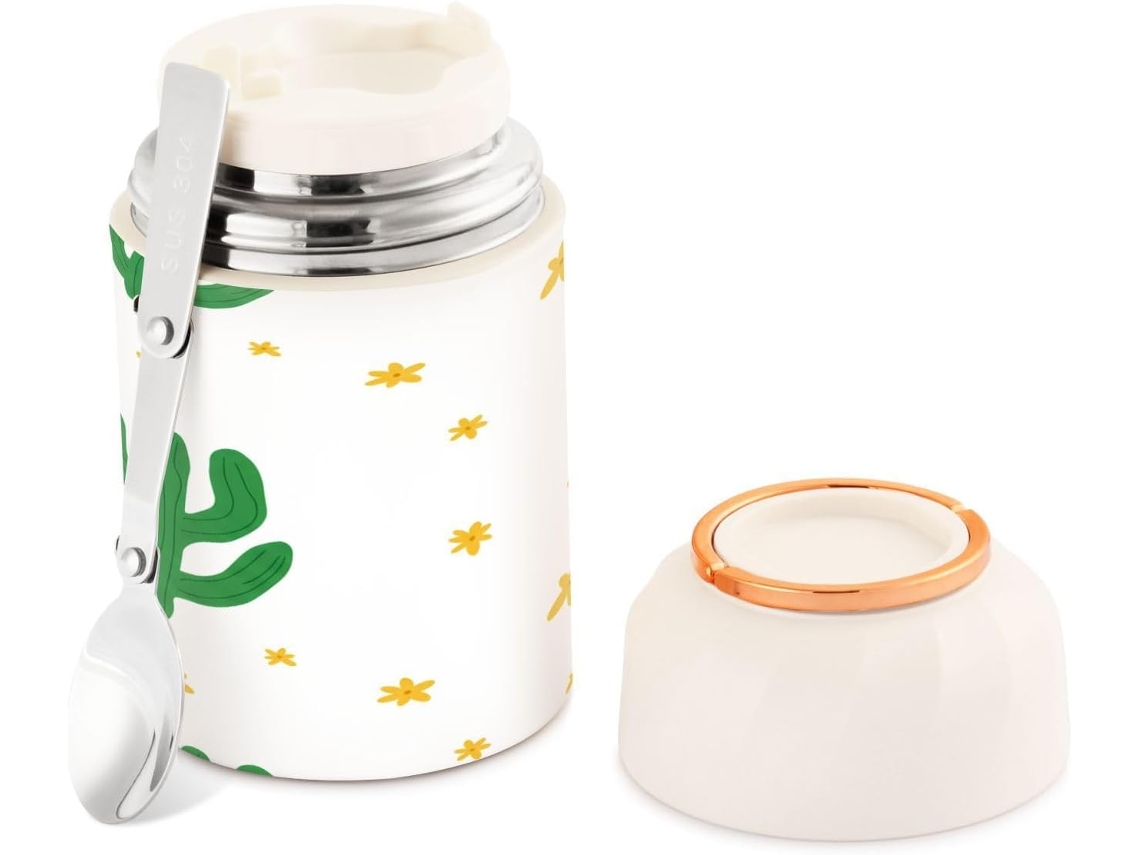 Tarro Térmico De Acero Inoxidable Green Cactus, Libre Bpa, Para Adultos 500 Ml Boca Ancha Incluye Cuchara ...