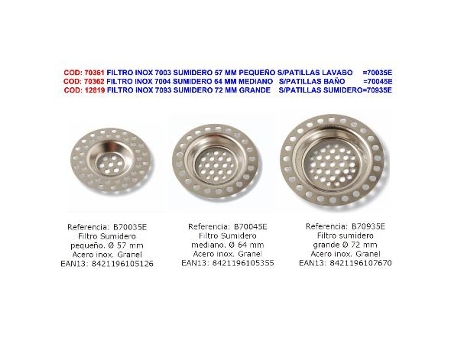 Brinox filtro inox sumidero 72mm grande s-pata fregadero 70935e
