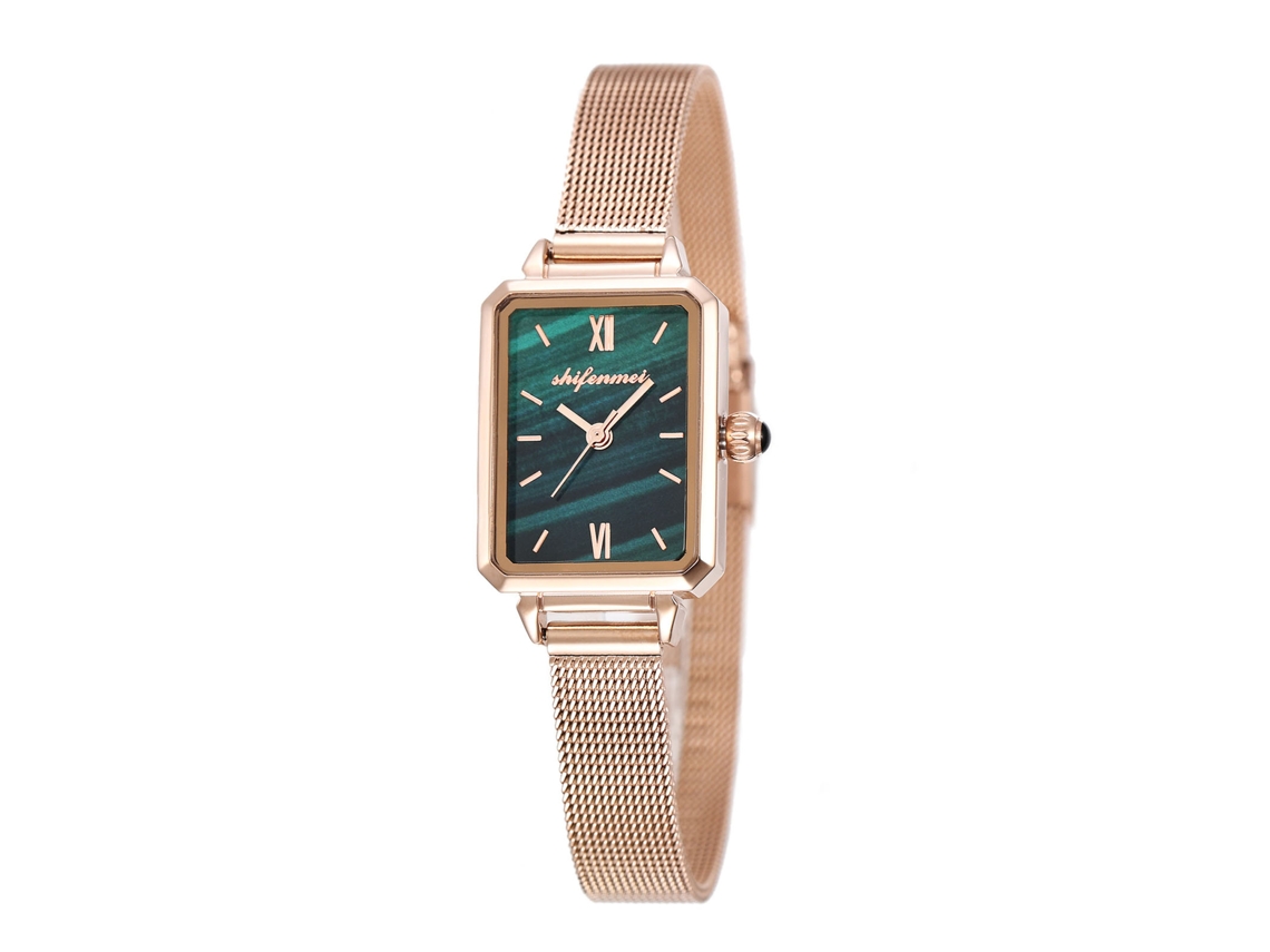 Reloj De Pulsera De Acero Inoxidable De Estilo Retro Para Mujer Con Esfera Verde.