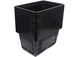Cesta de compras de plástico apilable, diseño de asa invisible, plástico duradero, color negro OEM
