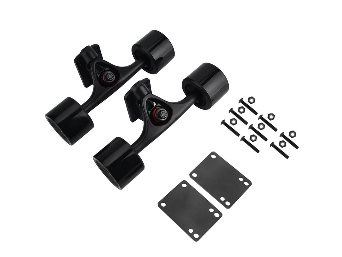 2 Piezas De Ejes De Skateboard Con Cubre Amortiguador De Rueda, Rodamiento Y Accesorios (eje Negro, Rueda Negra)