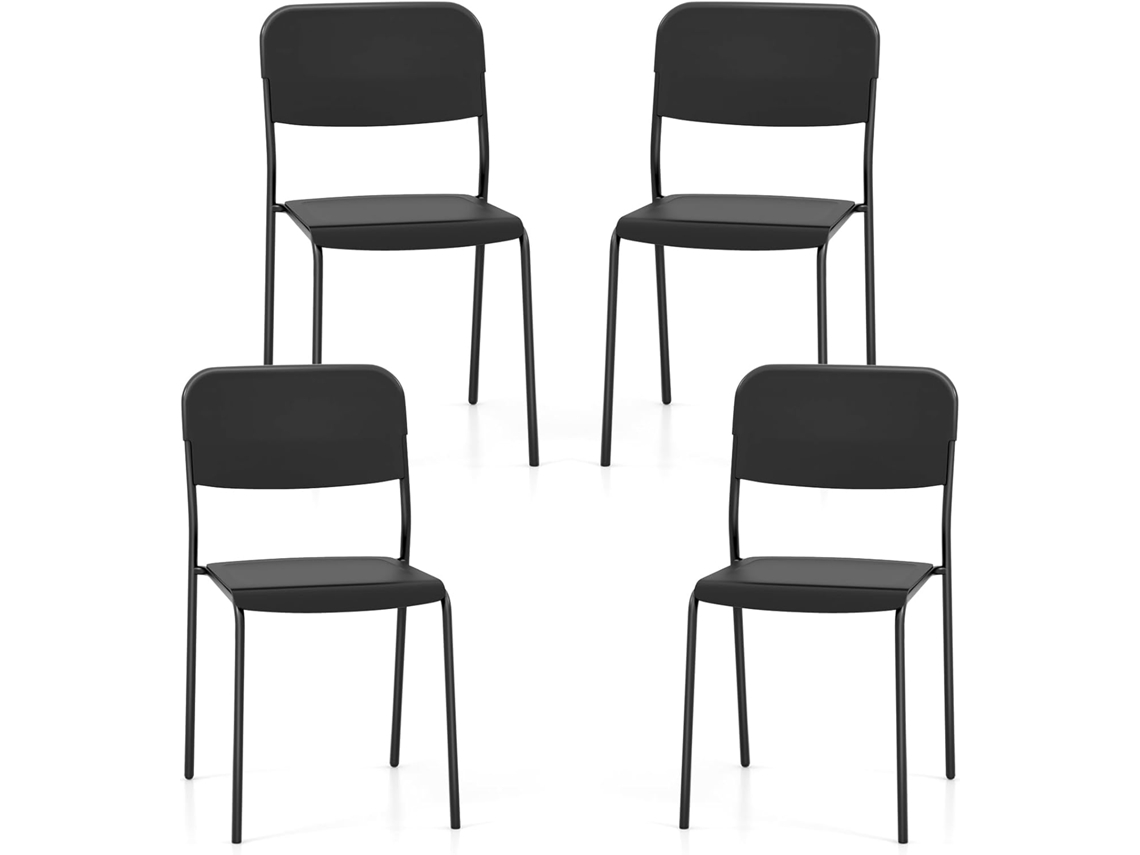 Juego de 4 Sillas de Comedor, Sillas de Cocina Apilable con Respaldo Inclinado y Patas de Metal COSTWAY
