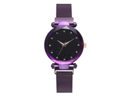 Reloj De Pulsera Informal Para Mujer Con Correa Magnética Y Decoración De Diamantes De Imitación (morado)