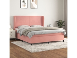 Cama Box Spring Con Colchón Terciopelo Rosa 160x200 Cm