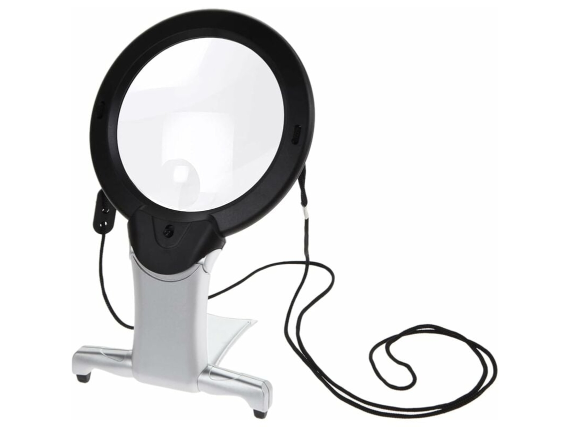 Lupa versátil con luces LED, lupa de lectura iluminada con combinación de aumentos de 2x y 5x y luz LED integrada para uso manos libres en las artes.
