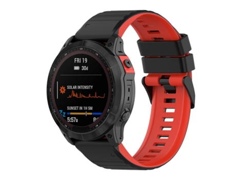 Correa de Silicona 26mm dos colores para Garmin Fenix 7X/6X/5X - negro/rojo