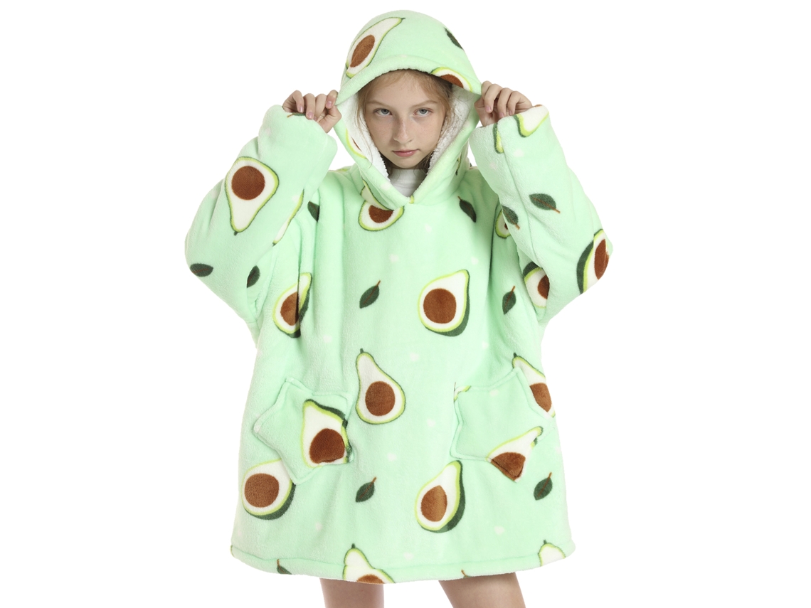 Bata Infantil Estilo Sudadera Y Manta De Felpa Extrasuave. Bolsillos Frontales. Diseño Aguacates