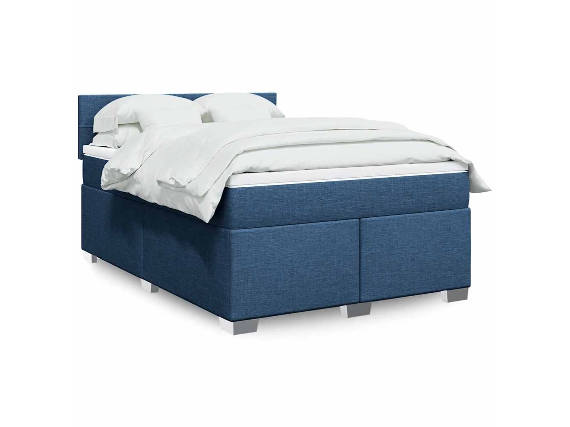 Cama Box Spring Con Colchón Tela Azul 140x190 Cm
