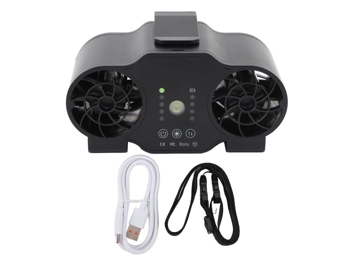 Ventilador de cintura con clip, 4 velocidades, USB, 5000 mAh