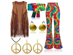 2026-traje Hippie Retro 70s Con Chaleco De Borlas, Pantalones Y Bufanda Para Fiesta Disco Y Carnaval