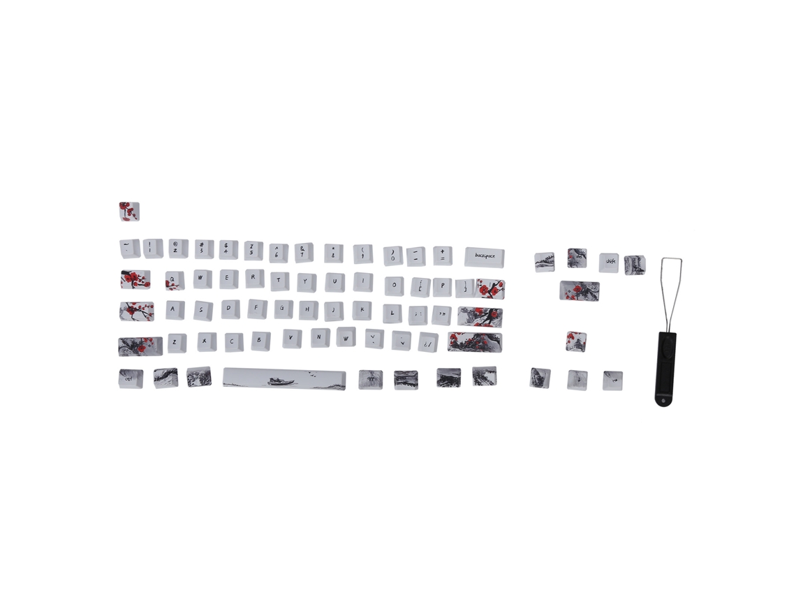 Keycap Wangjiang Flor De Ameixa 71 Teclas Pbt Sublimação 5 Lados Compatível Com Teclado Mecânico Diy 61/64