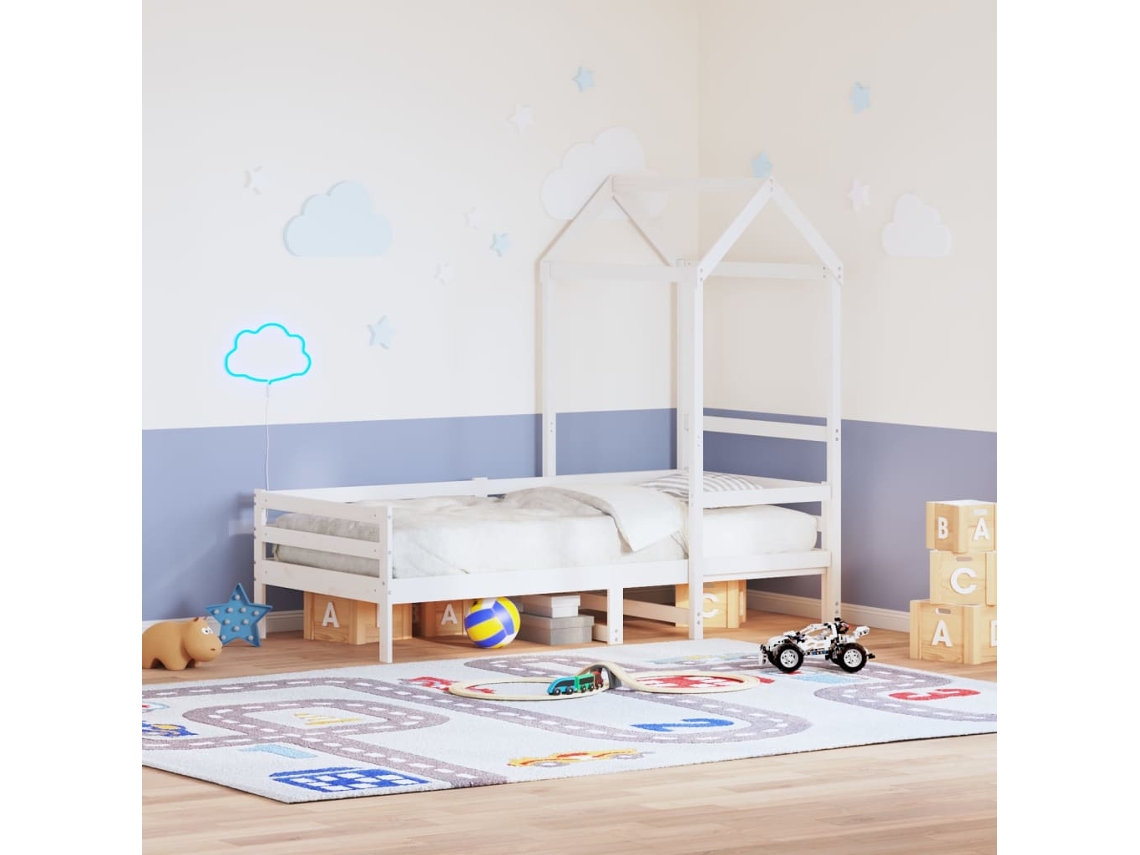 Techo De Cama Infantil Madera Maciza Pino Blanco 98x70x176,5 Cm