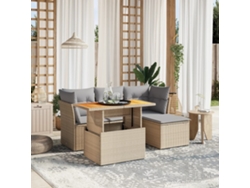 Conjunto de sofá de jardín de 6 piezas con cojines, mimbre sintético beige, Dkd Home Decor