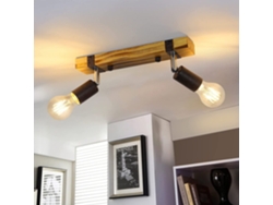 Foco de techo retro con 2 bombillas regulables y viga de madera, LED ajustable, intercambiable. Nettlife