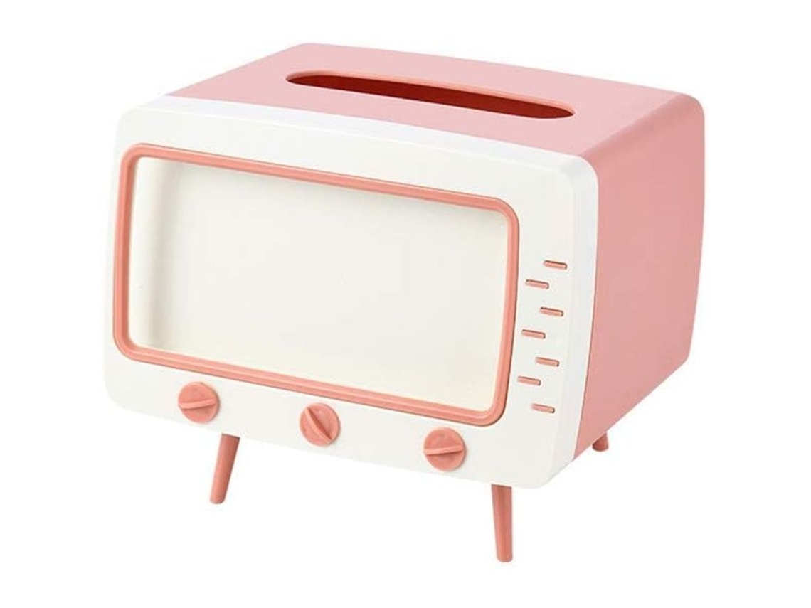 2026-caja De Pañuelos Vintage Con Forma De Televisor, Portaremotores Y Soporte Para Móvil (rosa)