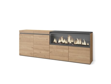 Aparadores para salón, 210, 4 Puertas, Chimenea eléctrica XXL, Roble SKRAUT HOME