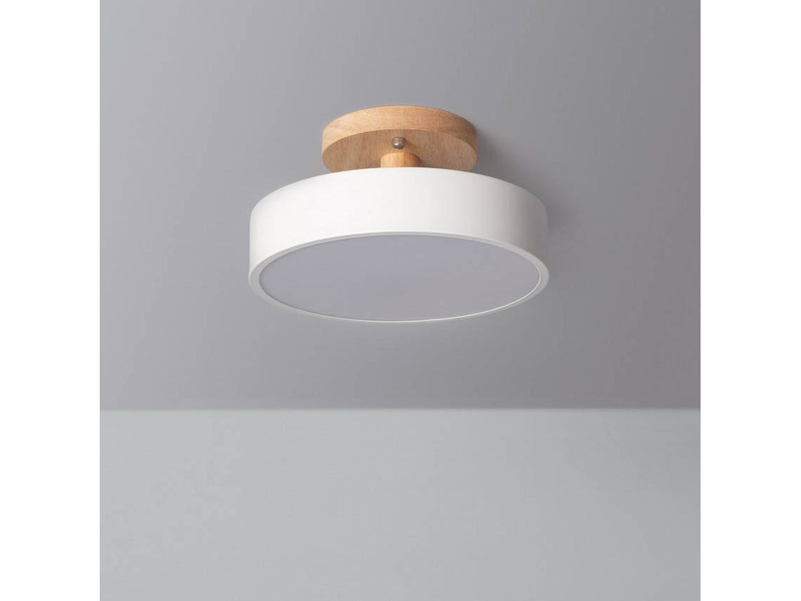Lámpara De Techo Led 12w Madera Y Aluminio Cct Seleccionable Whisty Branco