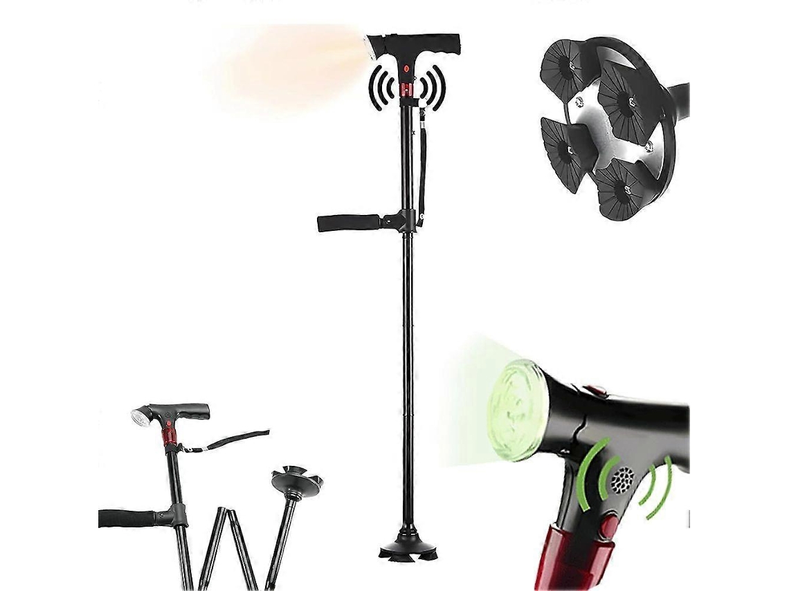Bastón inteligente para hombres y mujeres con doble empuñadura, luz LED y alarma, plegable y ligero, ayuda a la movilidad para personas mayores.