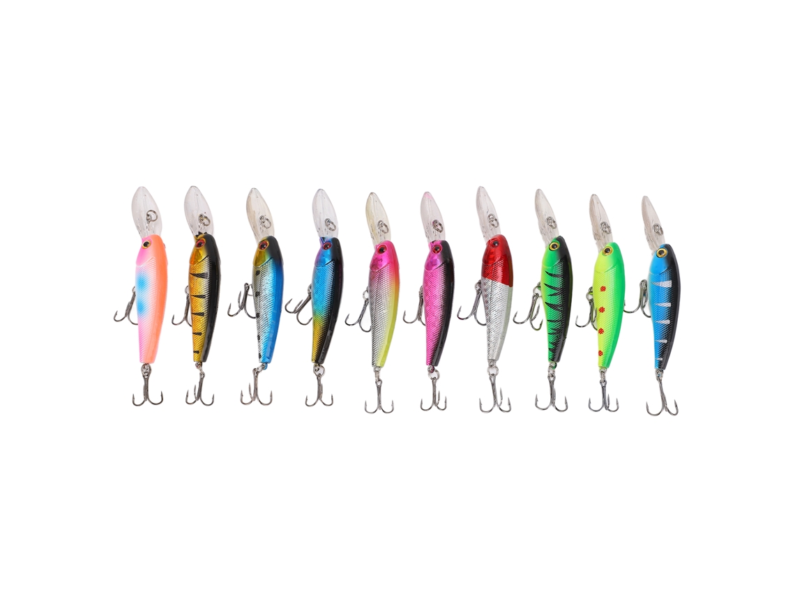 Kit De Señuelos De Pesca, 10 Piezas, Pez Artificial Tipo Minnow, 9 Cm, 7,5 G, Para Agua Dulce, Con Anzuelos De Acero Inoxidable.