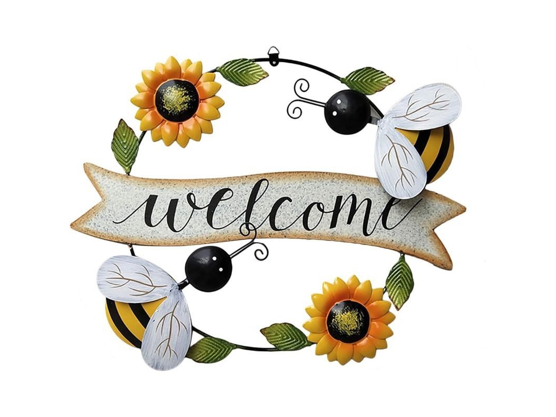 Letrero De Bienvenida De Metal Con Girasol, Decoración Para Puerta O Interior