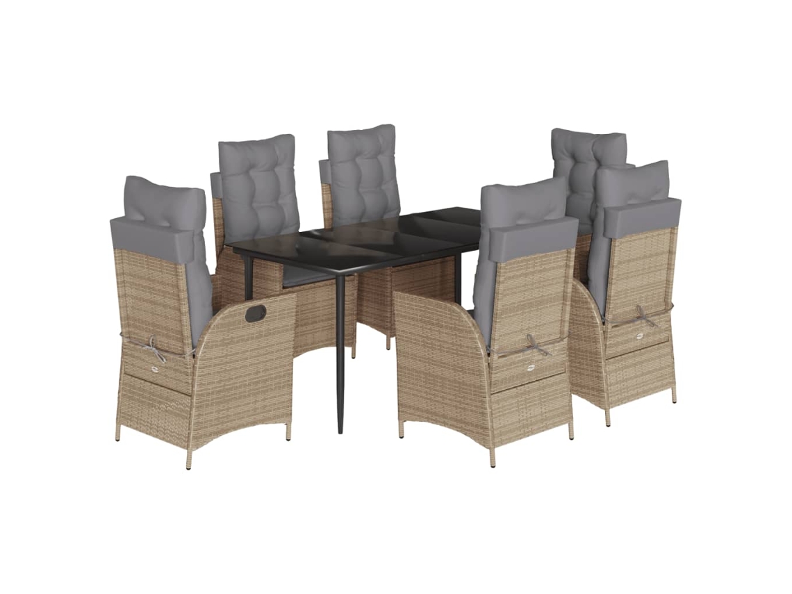 Conjunto 7 comedor de jardín VIDAXL con cojines ratán sintético beige