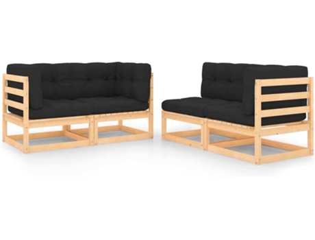 Conjunto 4 de muebles de jardín VIDAXL y cojines madera maciza pino