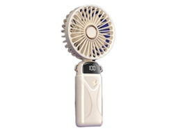 Ventilador portátil recargable por USB con 5 velocidades y batería de 800 mAh.