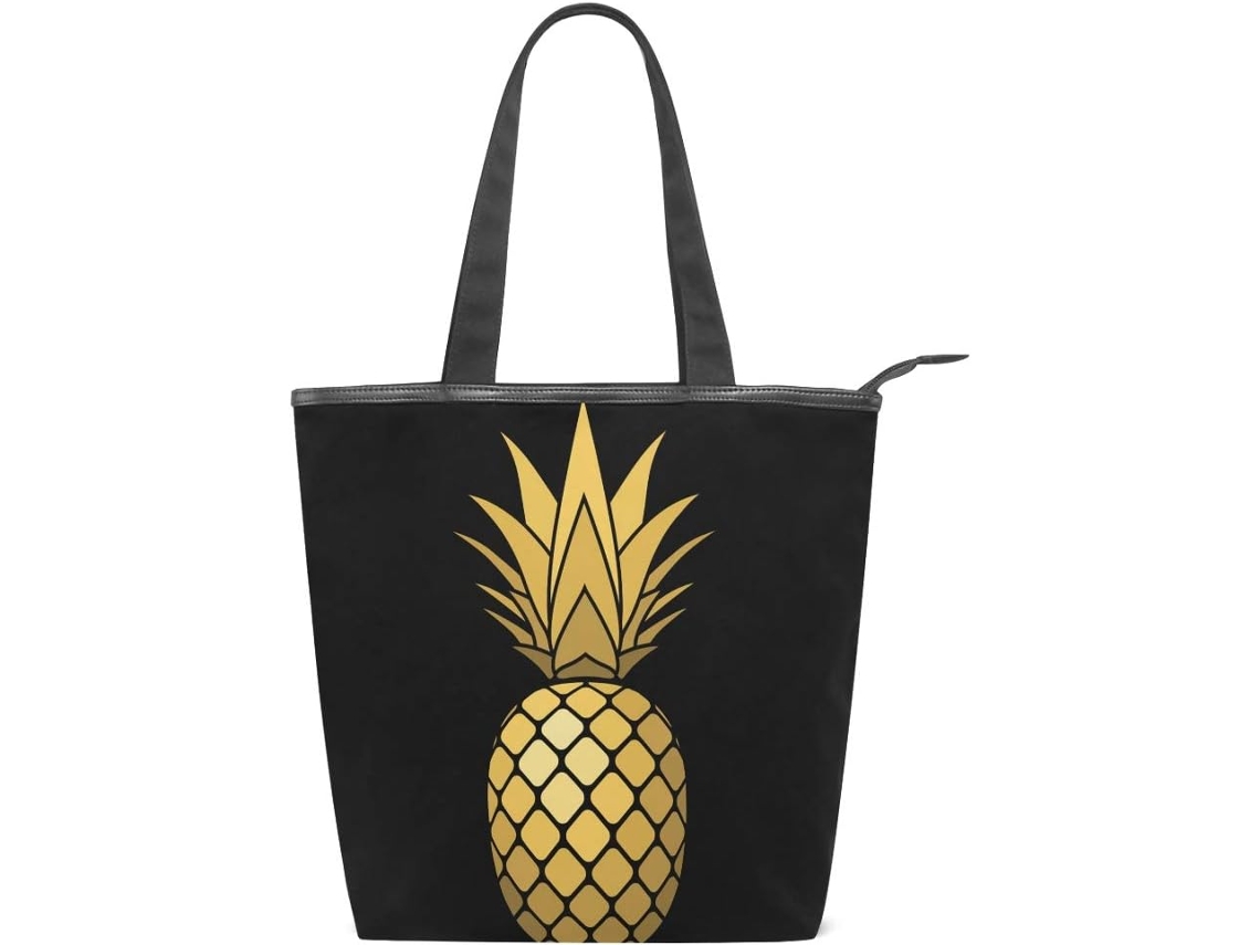 Bolso Grande Cremallera Color Dorado Diseño Piña 28 X 10 34 Cm Resistente