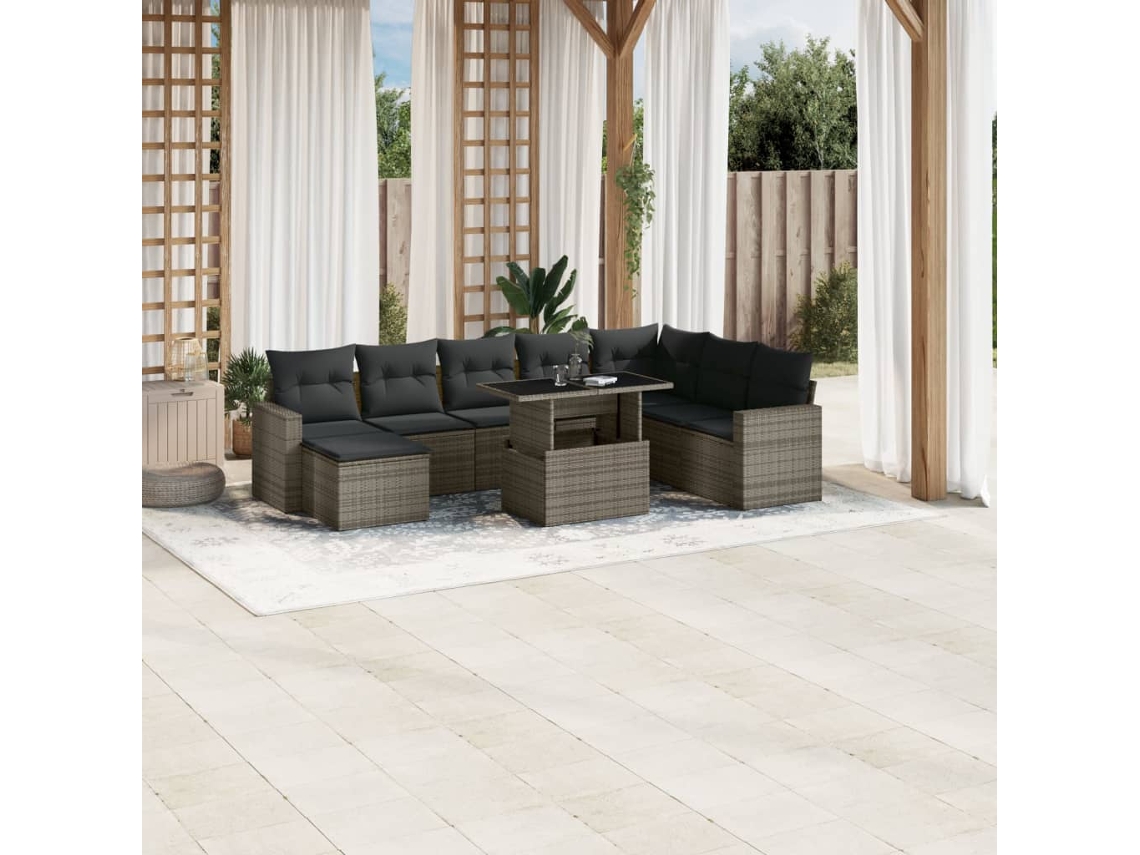 Conjunto de sofá de jardín de 9 piezas con cojines de mimbre gris de DKD Home Decor