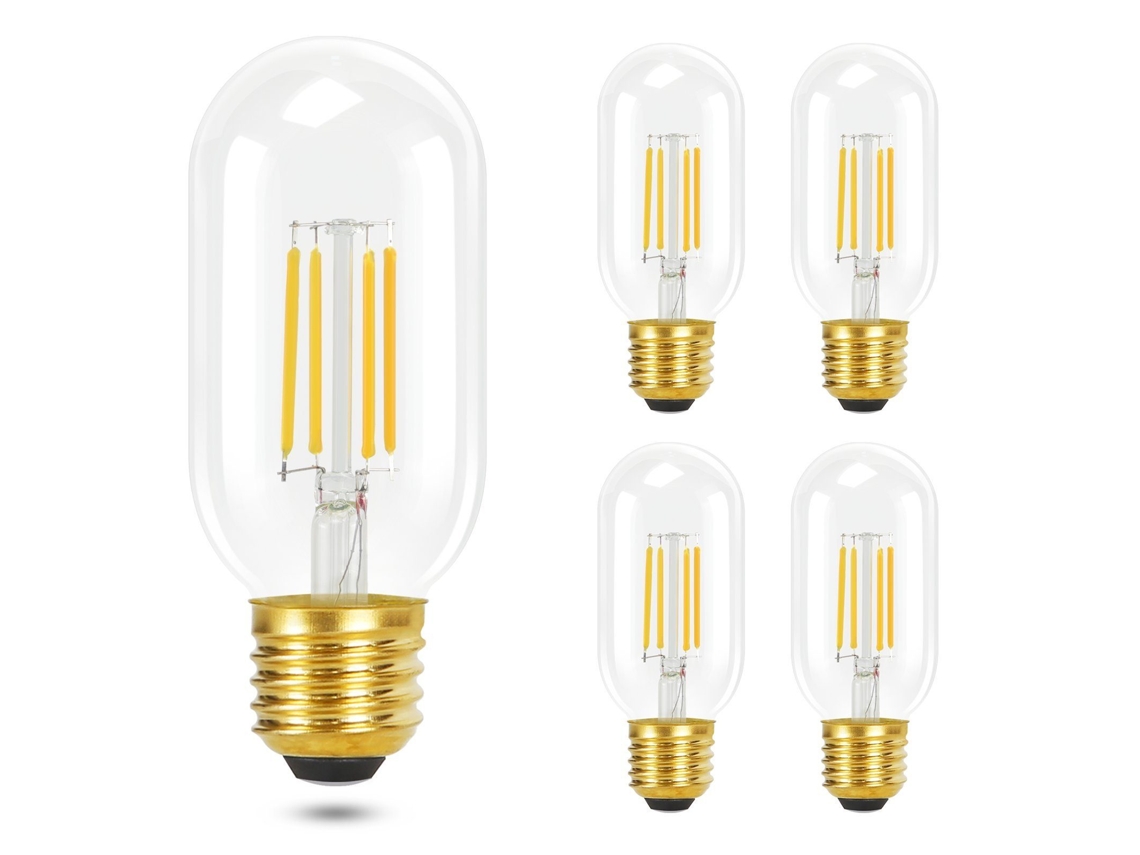 Zmh Juego 4 Bombillas Led E27, Blanco Cálido, T45, 4w 2700k, Ahorro Energía, Estilo Retro, Edison, Filamento, Vidrio