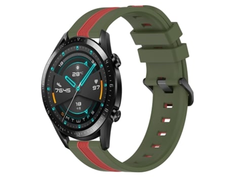 Correa de reloj inteligente para Huawei GT2 46 mm 22 mm Correa de reloj de silicona vertical de dos colores (verde militar + rojo)