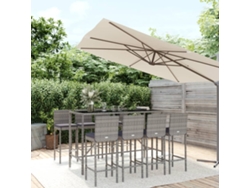 Conjunto Bar 9 Peças P/ Jardin C/ Almofadões Vime Pe Cinzento Dkd Home Decor