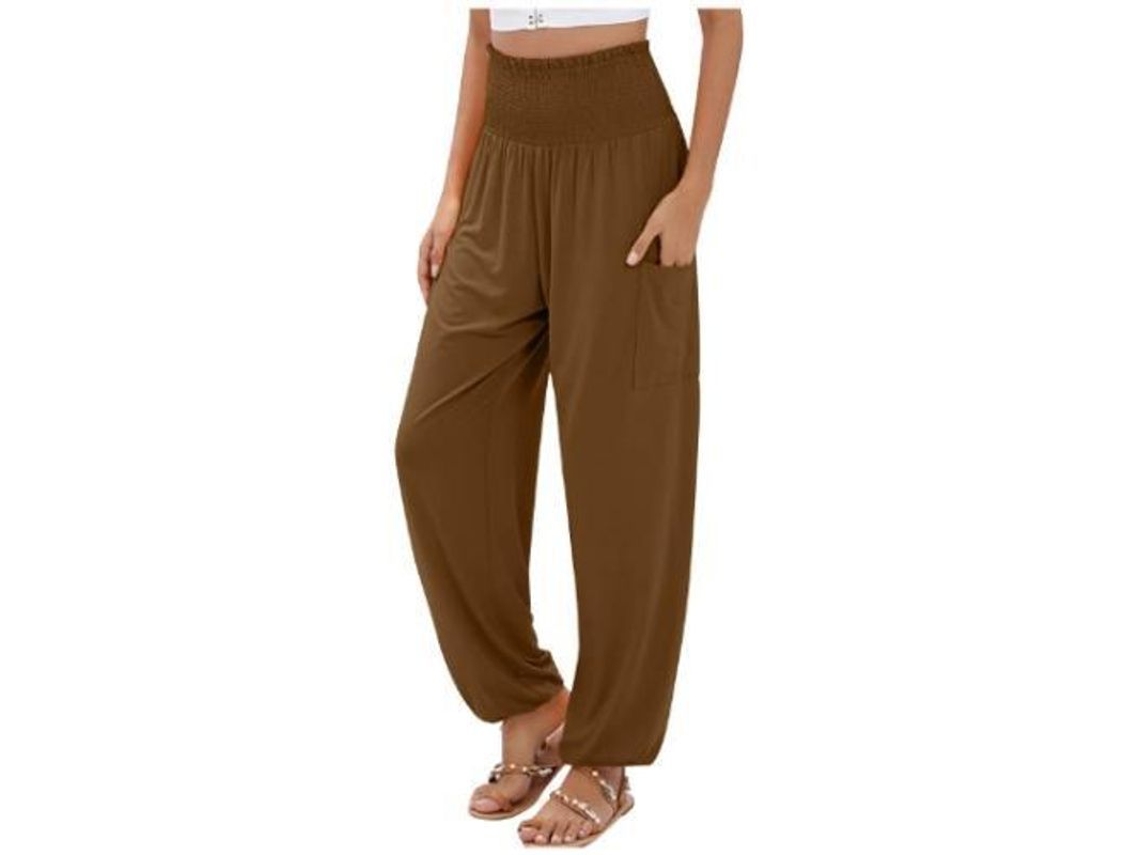 2026-pantalones Harem De Yoga De Cintura Alta Para Mujer Con Bolsillos Boho M Café