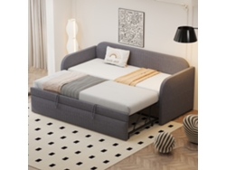Sofá Cama 90/180x190 De Lino Gris Con Lamas Multifuncionales A Rayas