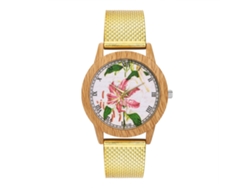 Reloj De Cuarzo Con Correa De Silicona Estampado Floral Unisex Casual Oro Zhoulianfa