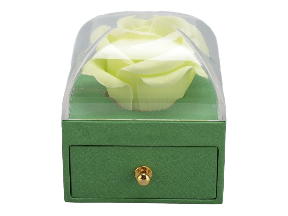 Caja para anillos romántica de palisandro, exquisito terciopelo verde.