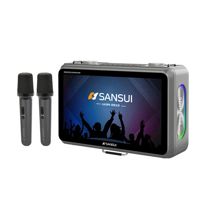 Altavoz Bluetooth De 14,1 Pulgadas Con Pantalla Táctil Hd, Función De Karaoke Con Vídeo Y Micrófonos Duales (gris).