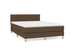 Maison Exclusive - Cama Box Spring Con Colchón Tela Marrón Oscuro 140x200 Cm