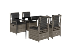 Conjunto 5 comedor de jardín VIDAXL con cojines ratán sintético gris